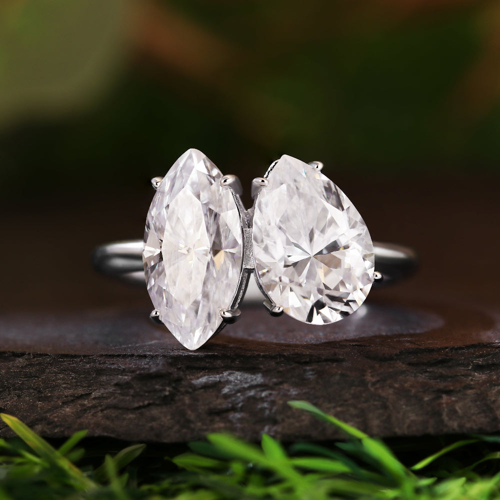 Unique Marquise & Pear Cut Two-Stone Toi et Moi Engagement Ring