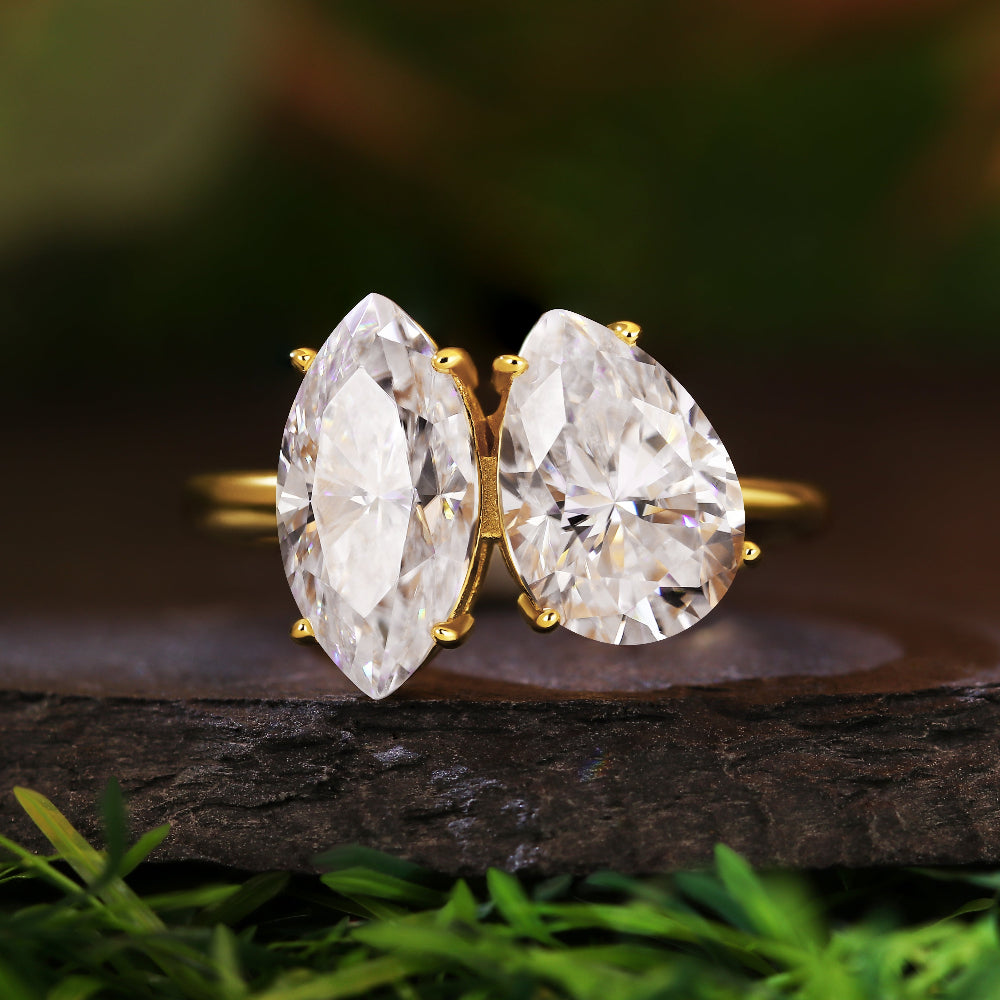 Unique Marquise & Pear Cut Two-Stone Toi et Moi Engagement Ring