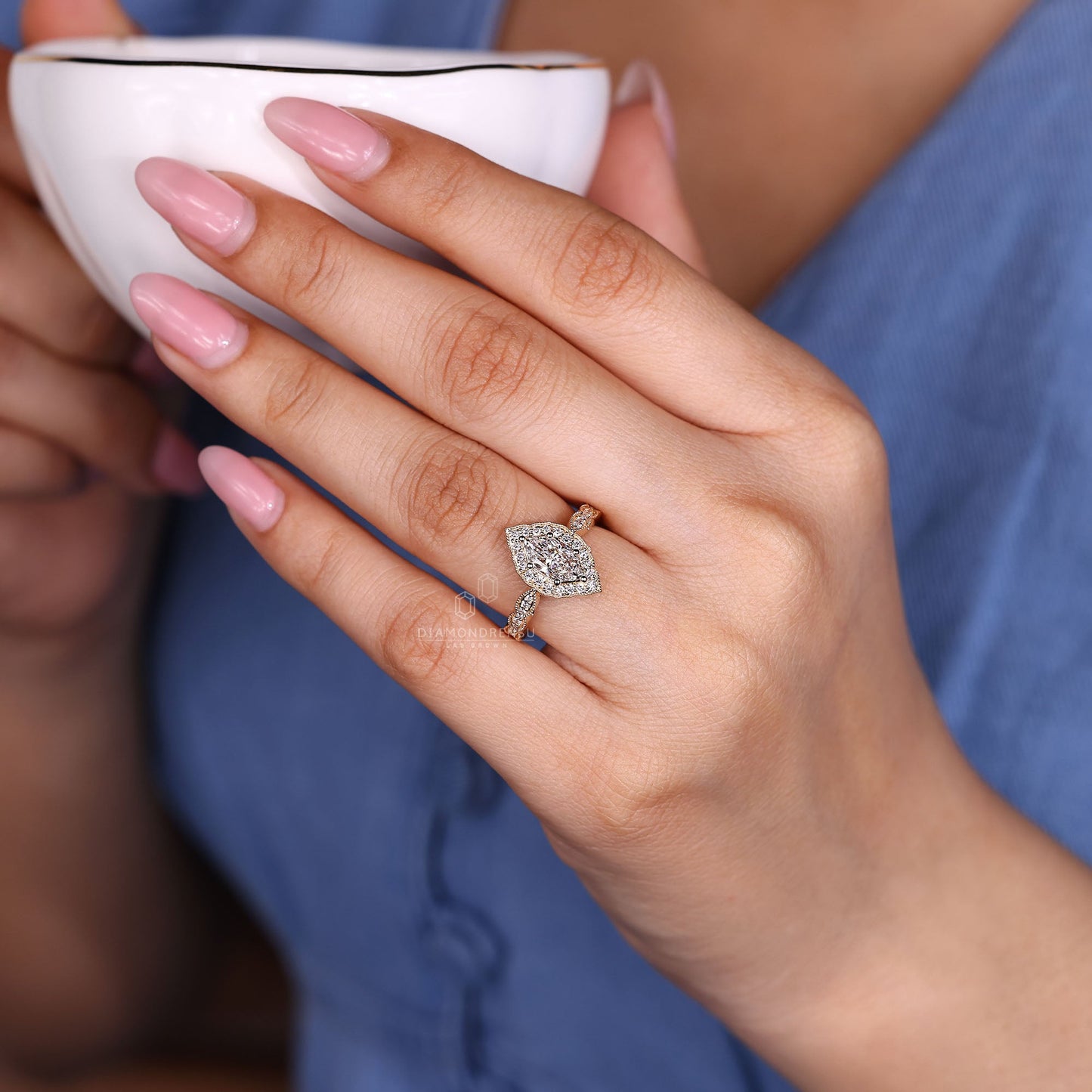 Dutch Marquise Ring with Round Cut Pave Band