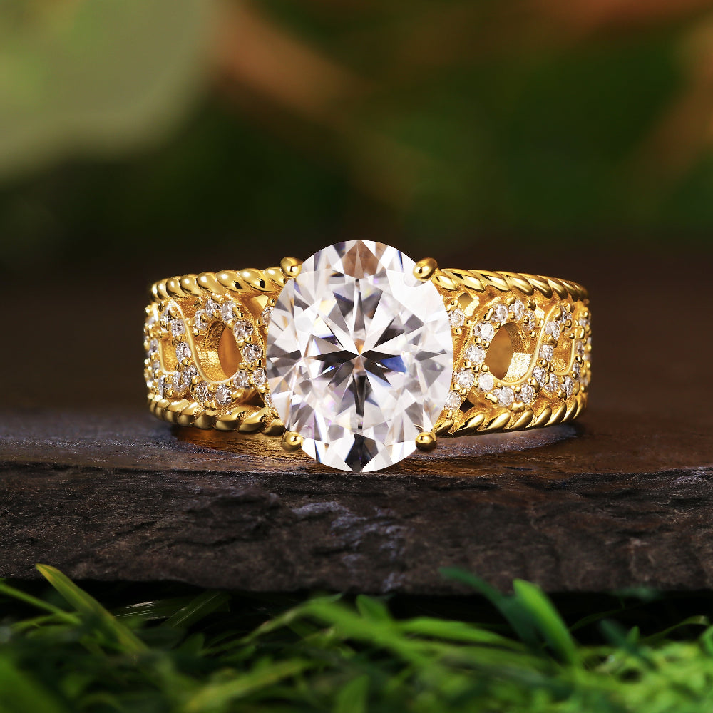 3.14CT Oval Cut Engagement Ring with Braided Infinity Band and Twisted Rope Edge, Vintage Inspired Statement Ring