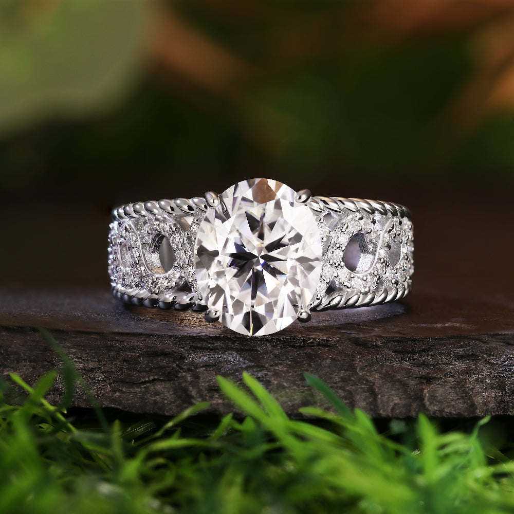 3.14CT Oval Cut Engagement Ring with Braided Infinity Band and Twisted Rope Edge, Vintage Inspired Statement Ring