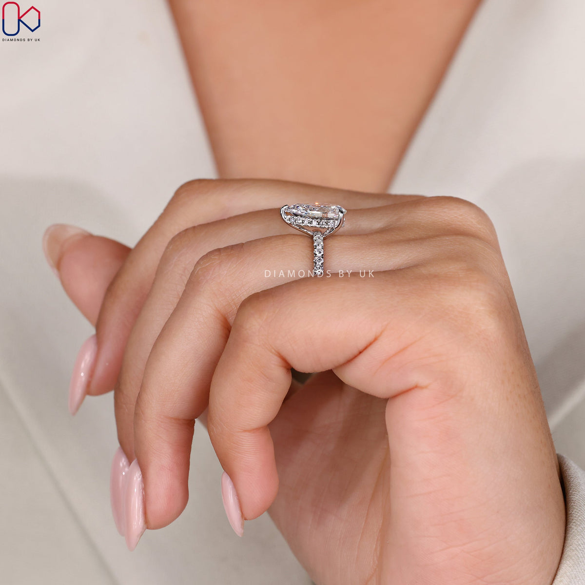 Pear Cut Hidden Halo Engagement Ring