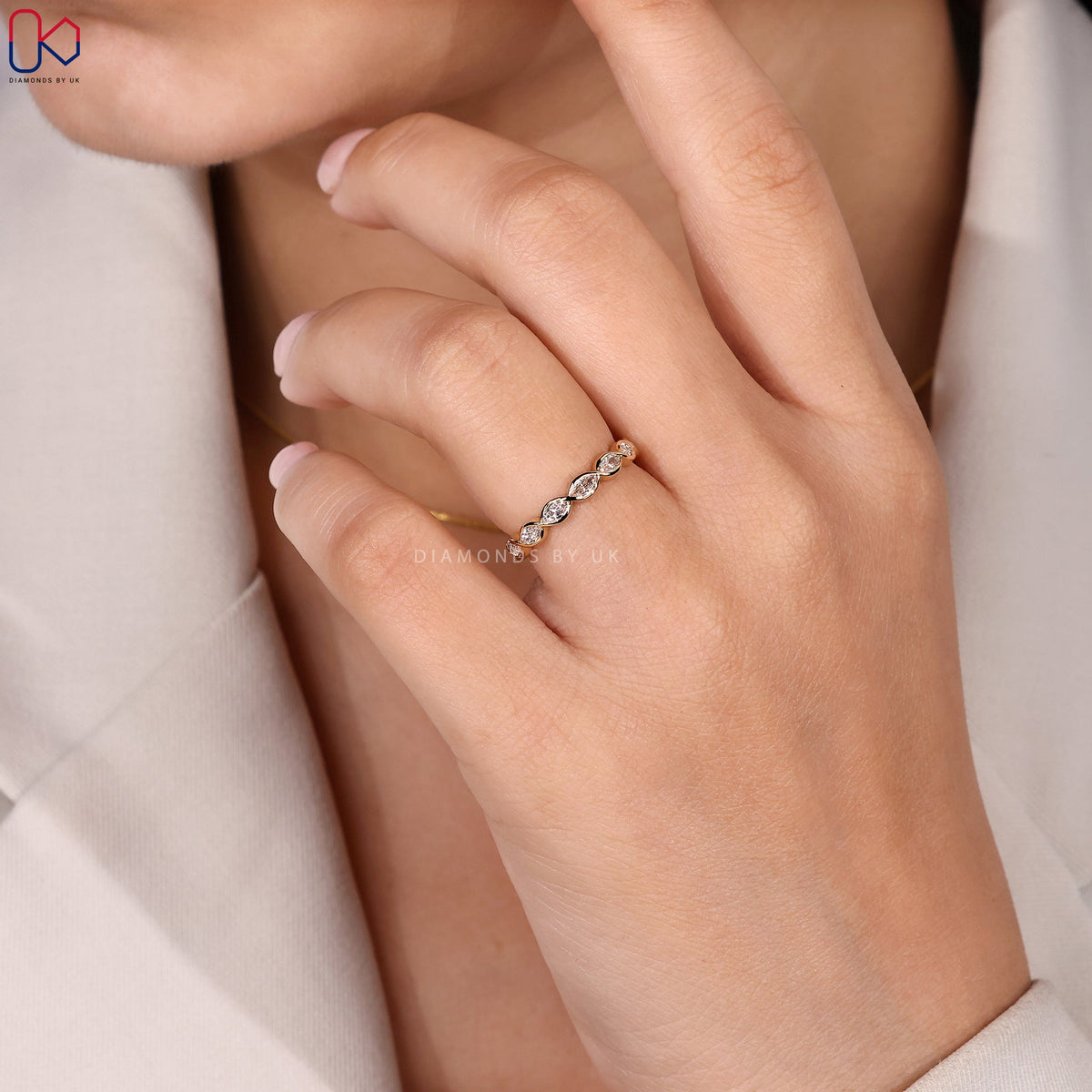 Bezel Set Eternity Marquise Diamond Wedding Band