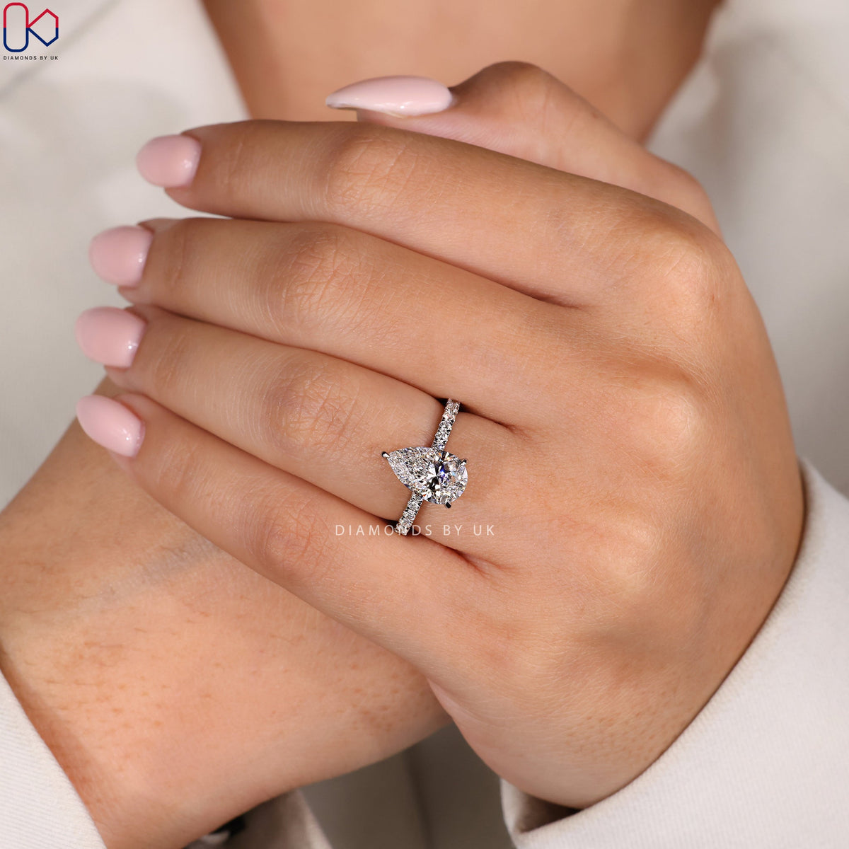 Pear Cut Hidden Halo Engagement Ring