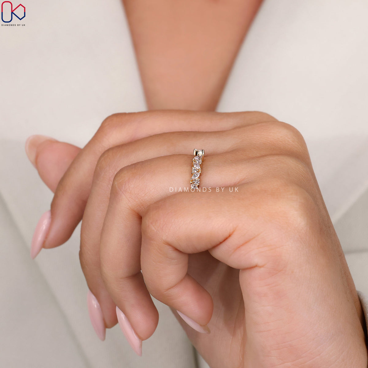 Open Gap Wedding Band In Marquise And Round Diamond