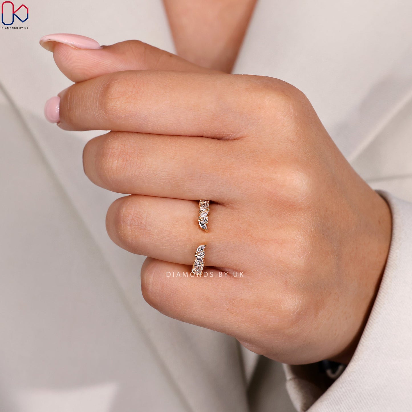 Open Gap Wedding Band In Marquise And Round Diamond