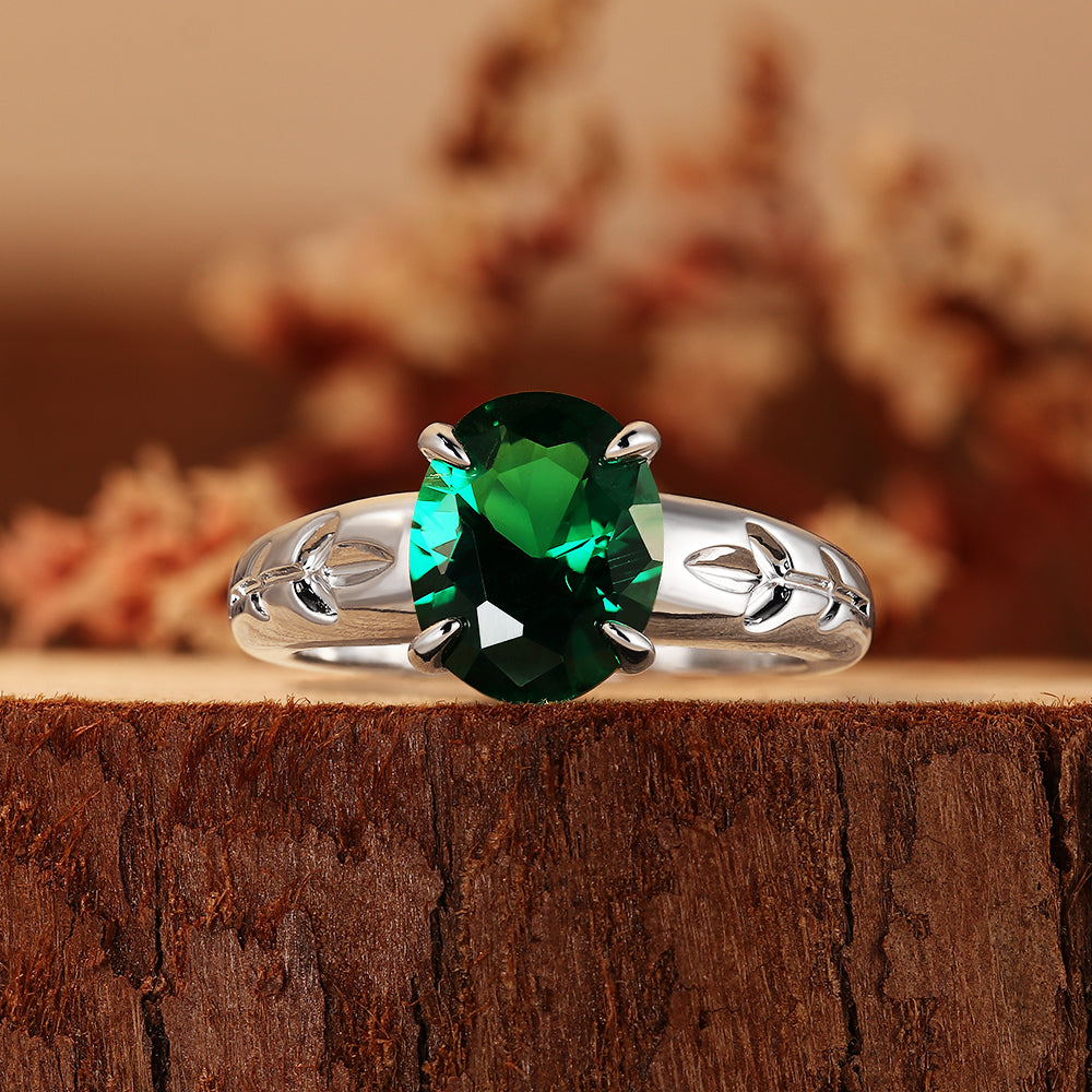 2.65CT Oval Cut Lab Nature Inspired Leaf Engraved Engagement Ring