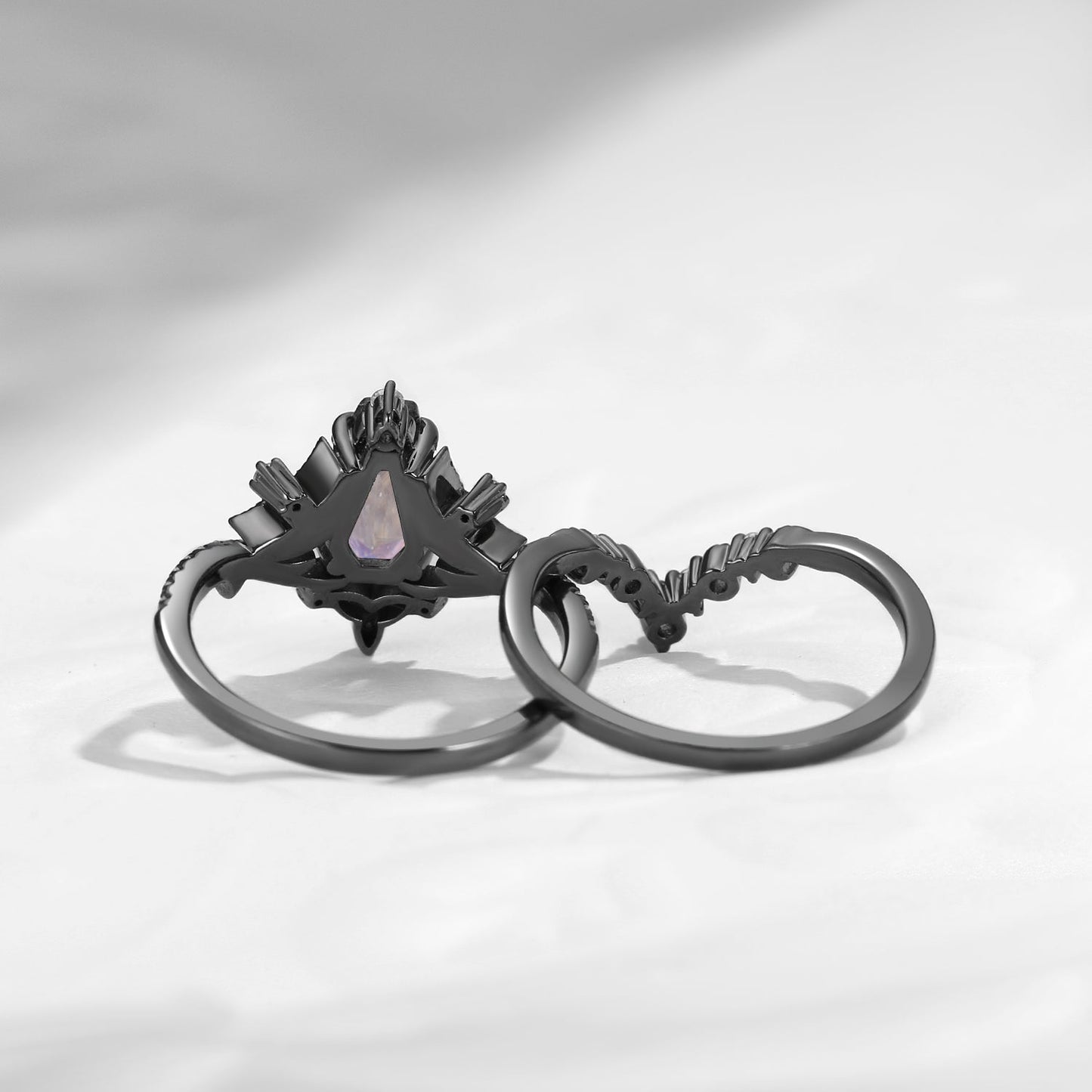 Celtic Moon 'Celestial Moon' - Vintage Inspired Coffin Cut Moonstone & Opal Celtic Engagement Ring Set