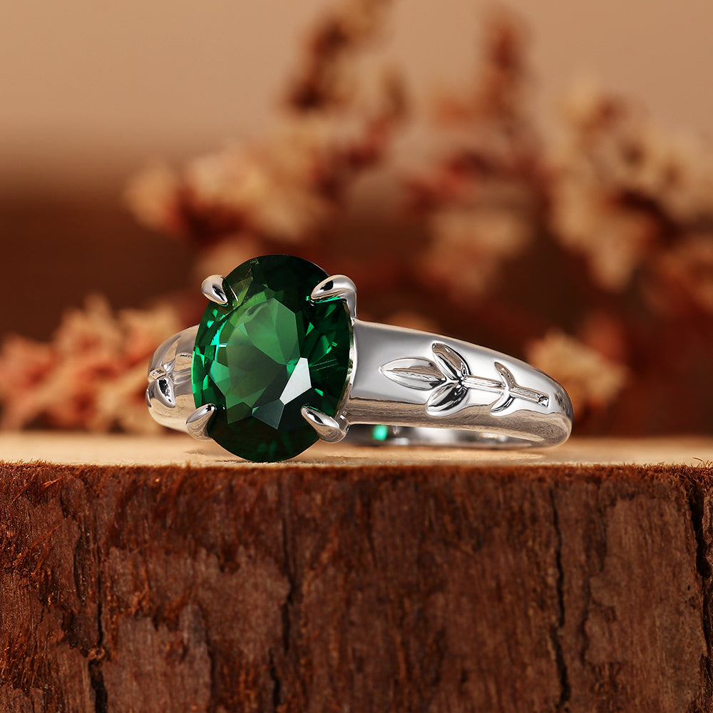 2.65CT Oval Cut Lab Nature Inspired Leaf Engraved Engagement Ring