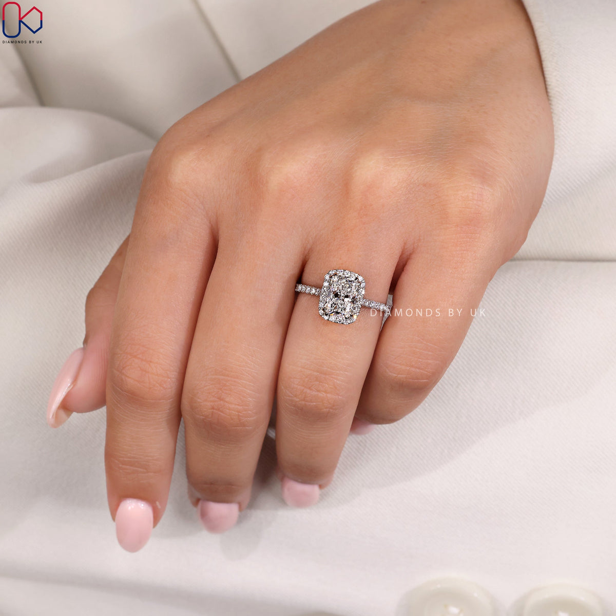 Elongated Cushion Cut Diamond Ring In White Gold