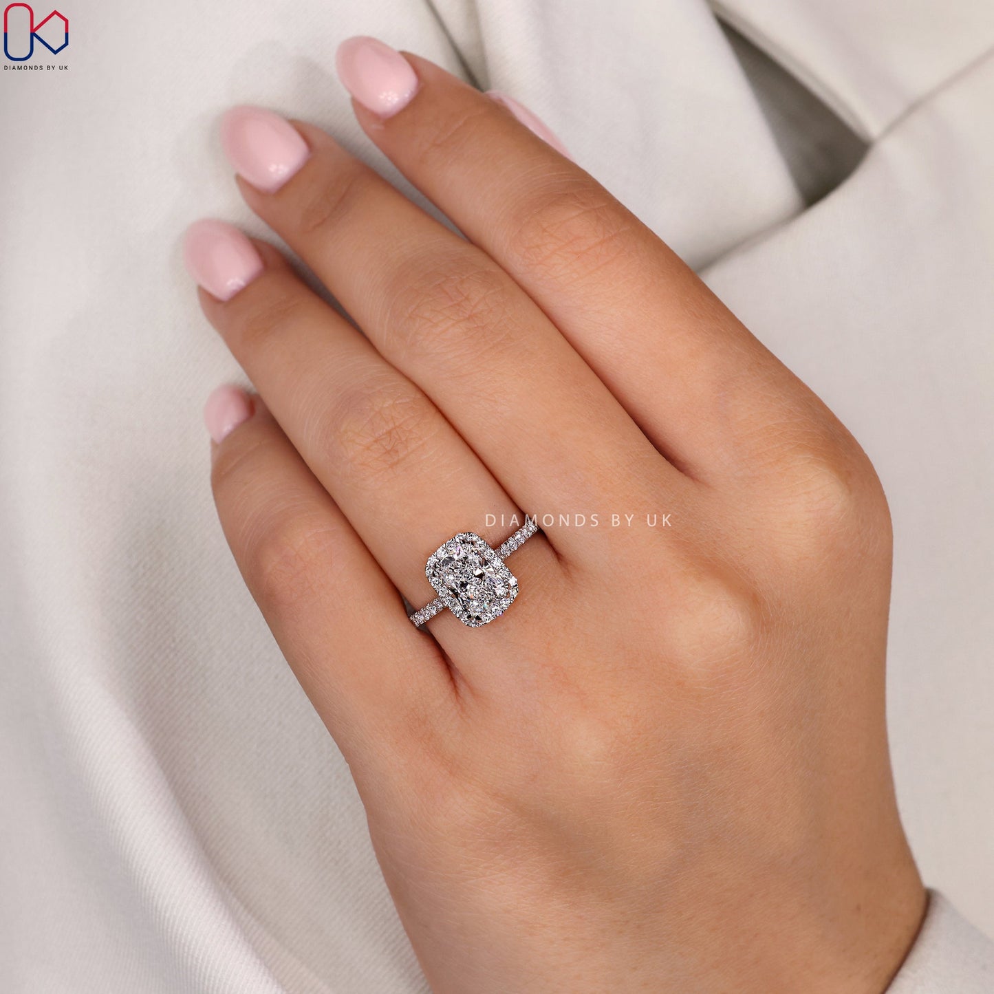 Elongated Cushion Cut Diamond Ring In White Gold