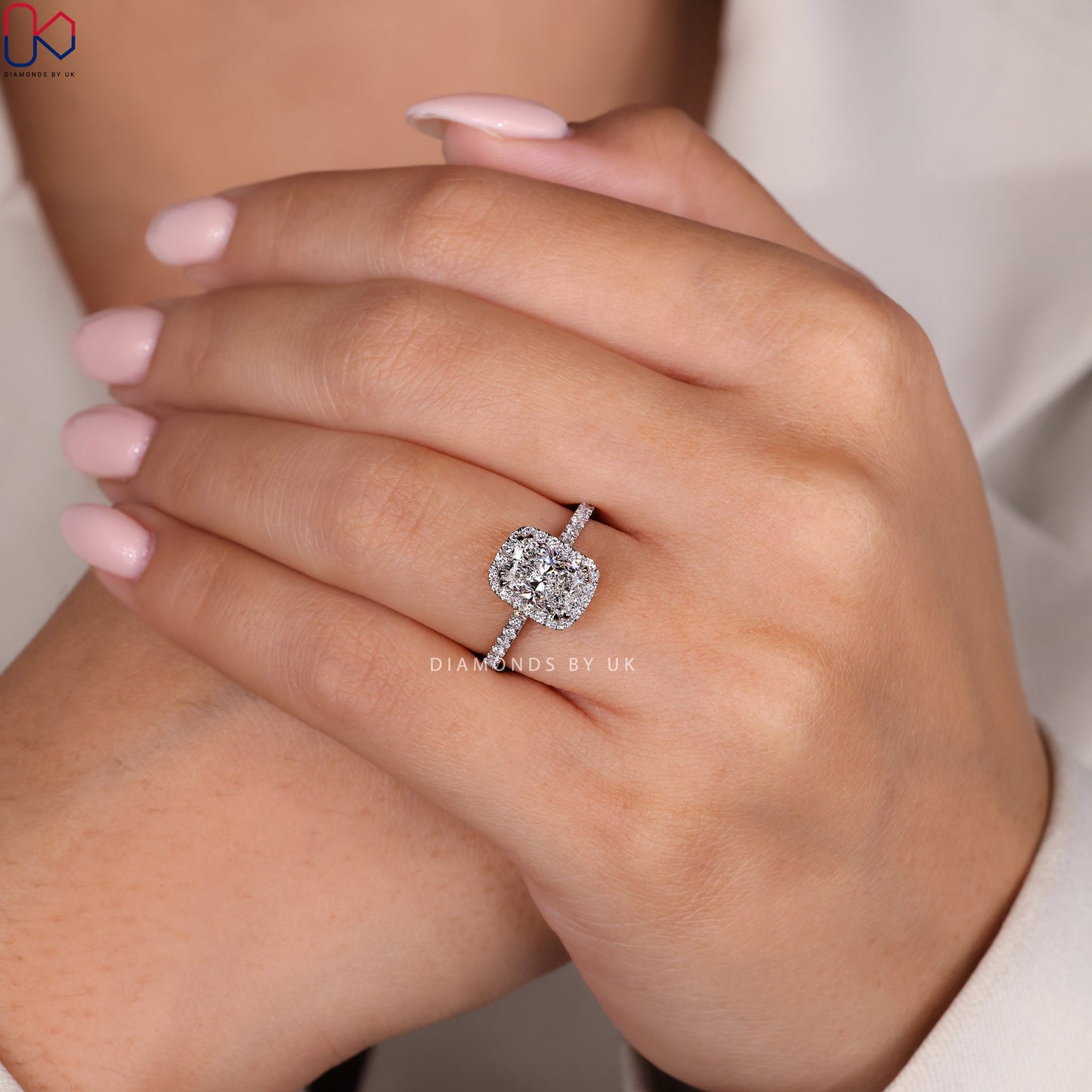 Elongated Cushion Cut Diamond Ring In White Gold