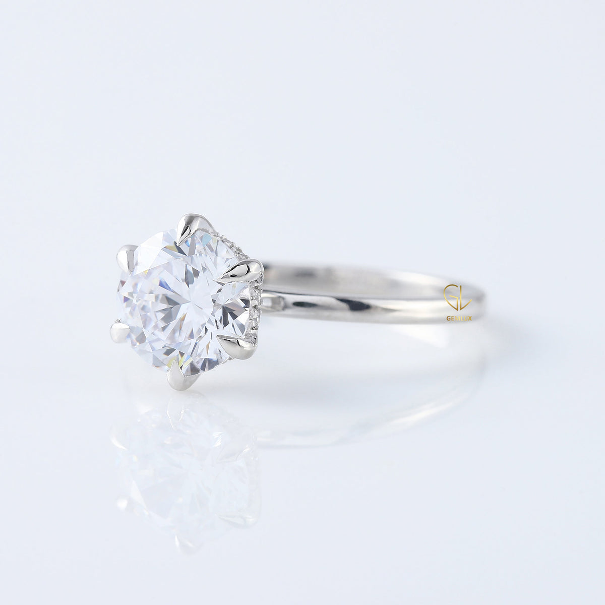 Round Moissanite Diamond Hidden Halo Solitaire Ring