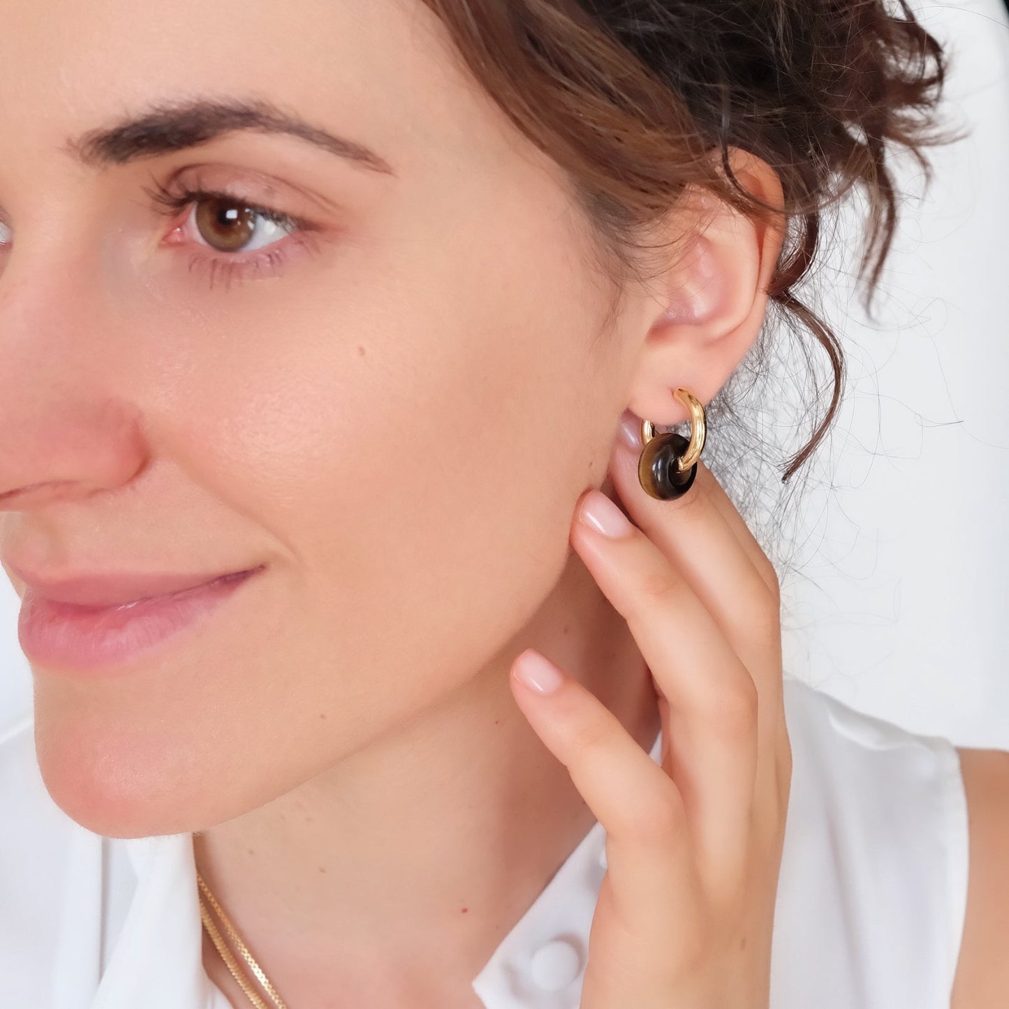 Tigers eye hoop earrings