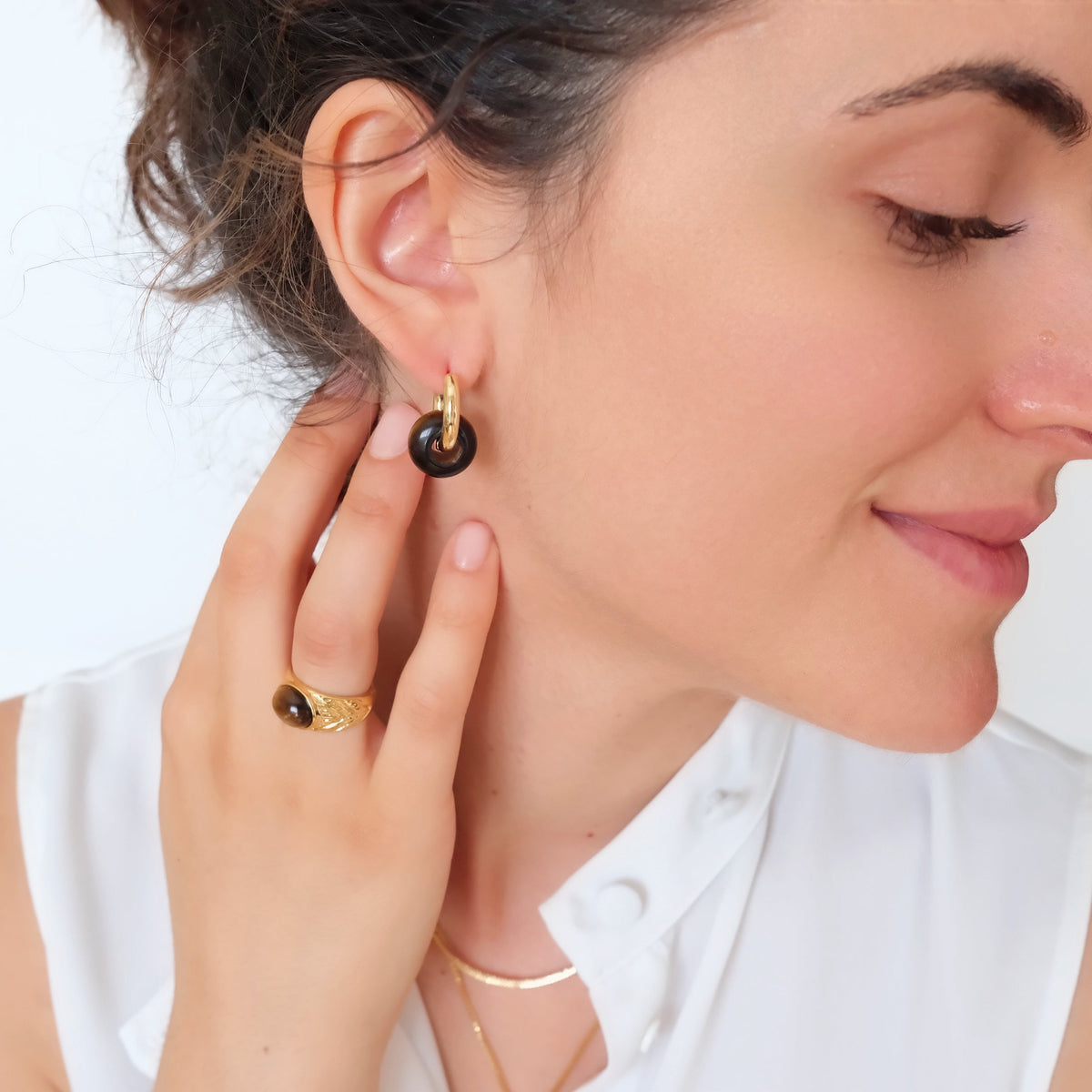 Tigers eye hoop earrings