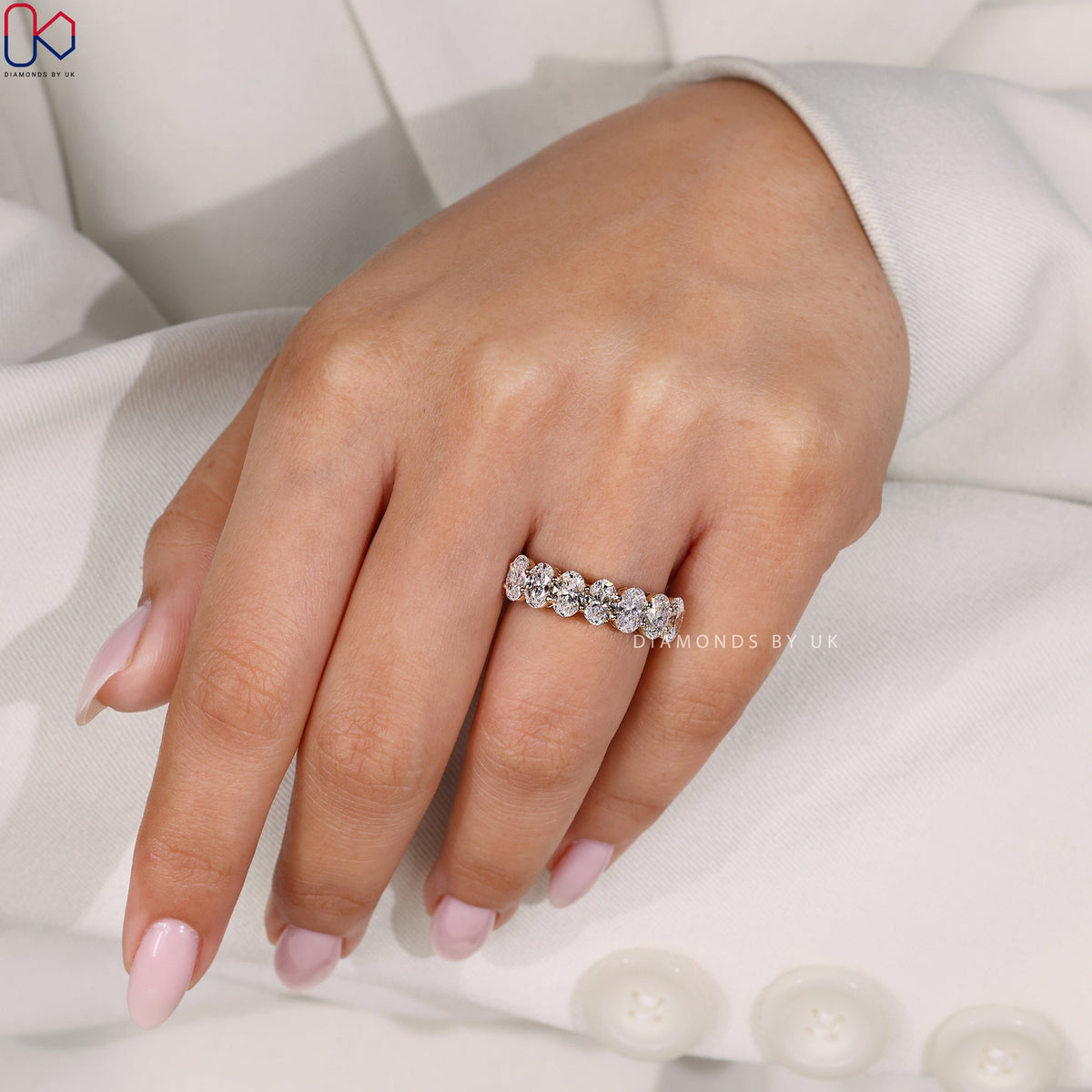 Half Eternity Oval Cut Diamond Band