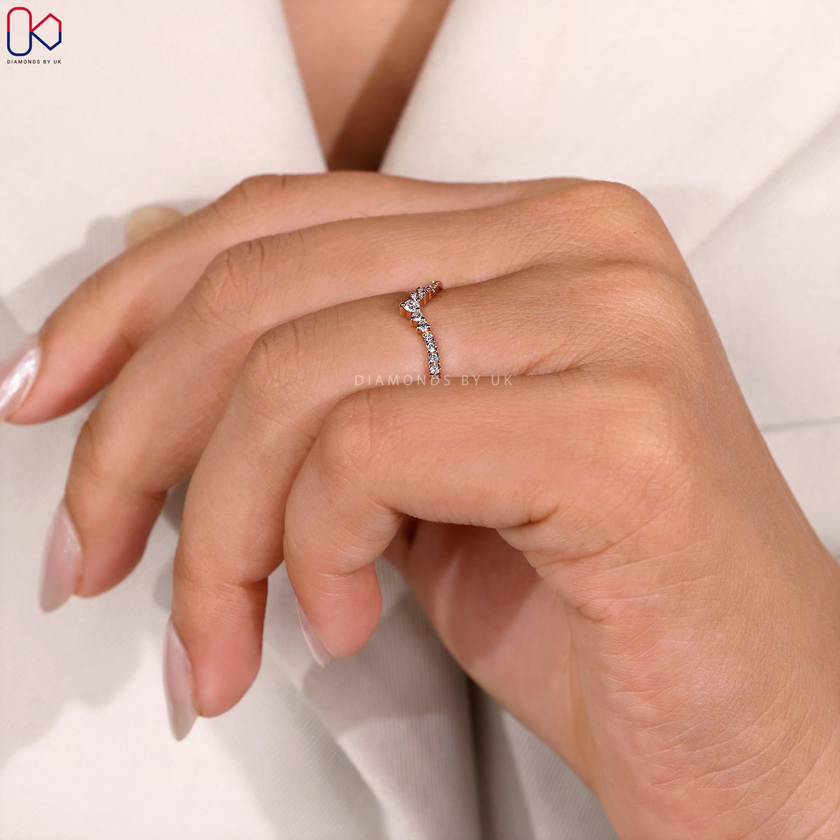 V Shaped Half Eternity Round Diamond Wedding Band