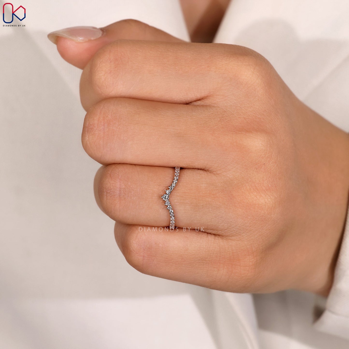 V Shaped Half Eternity Round Diamond Wedding Band