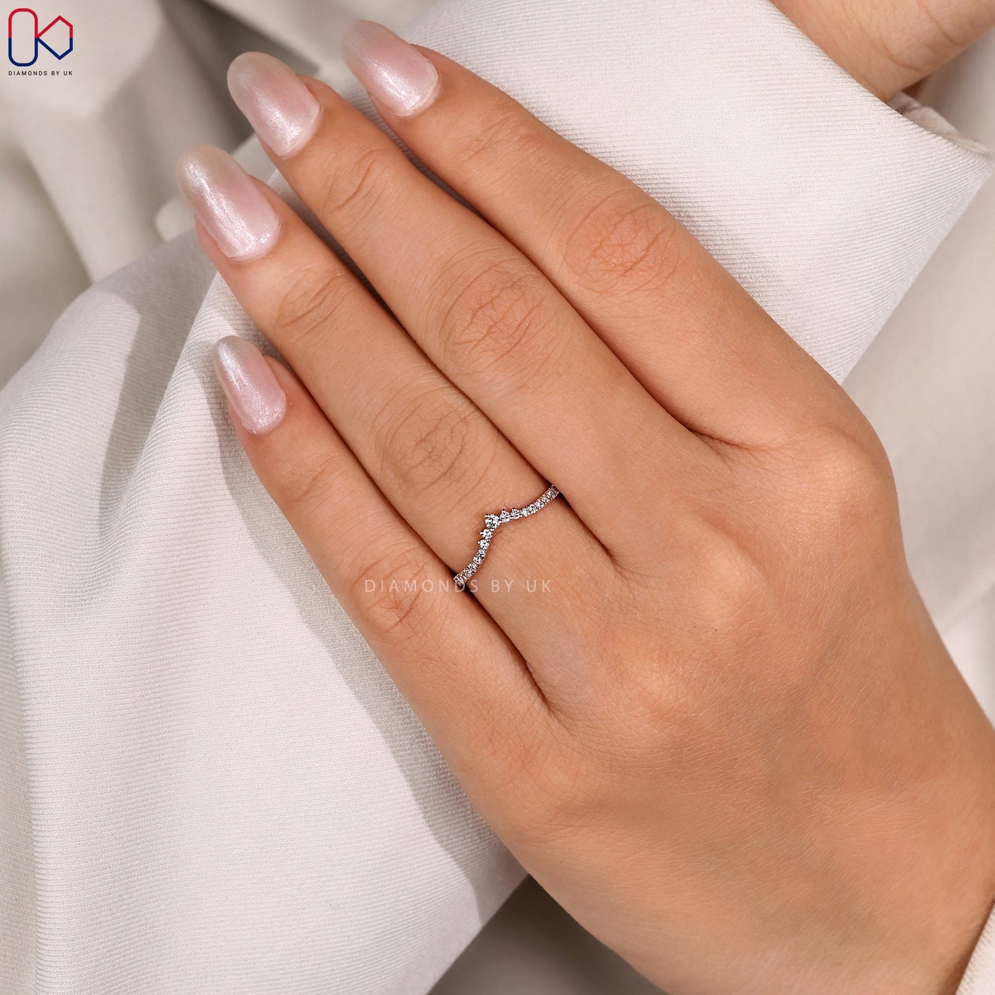 V Shaped Half Eternity Round Diamond Wedding Band