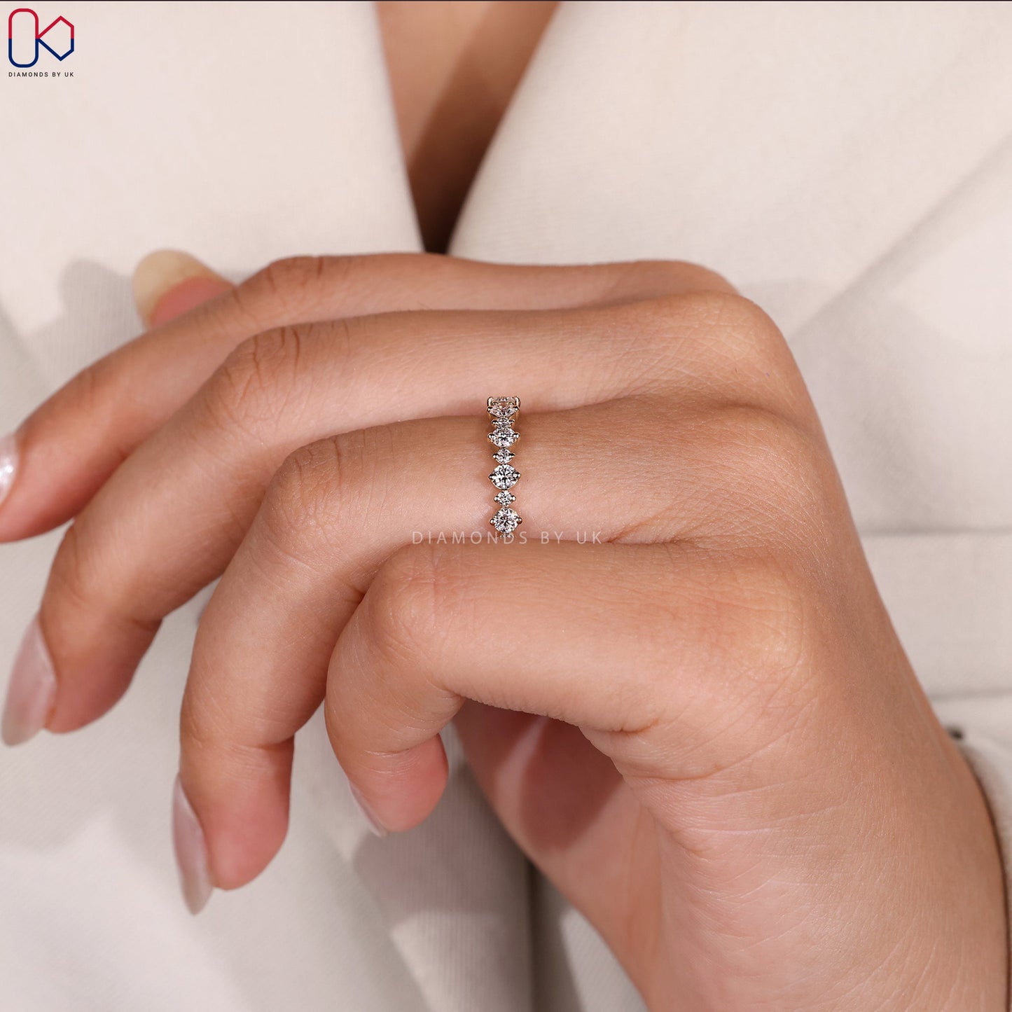 Yellow Gold Round Diamond Half Eternity Band