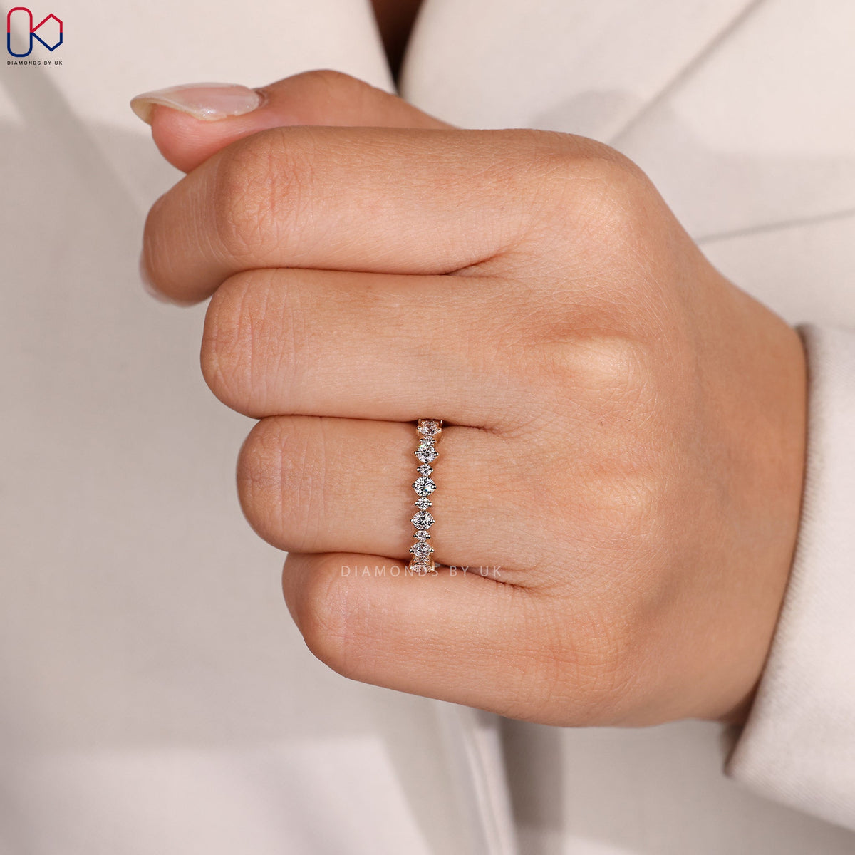 Yellow Gold Round Diamond Half Eternity Band