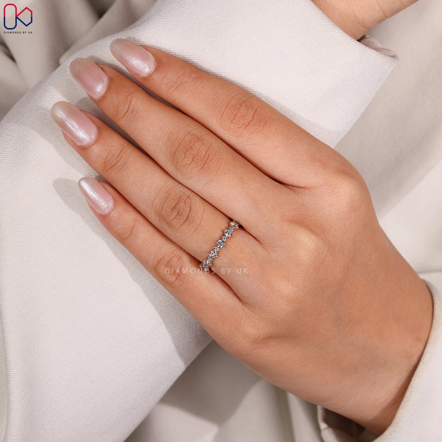 Yellow Gold Round Diamond Half Eternity Band