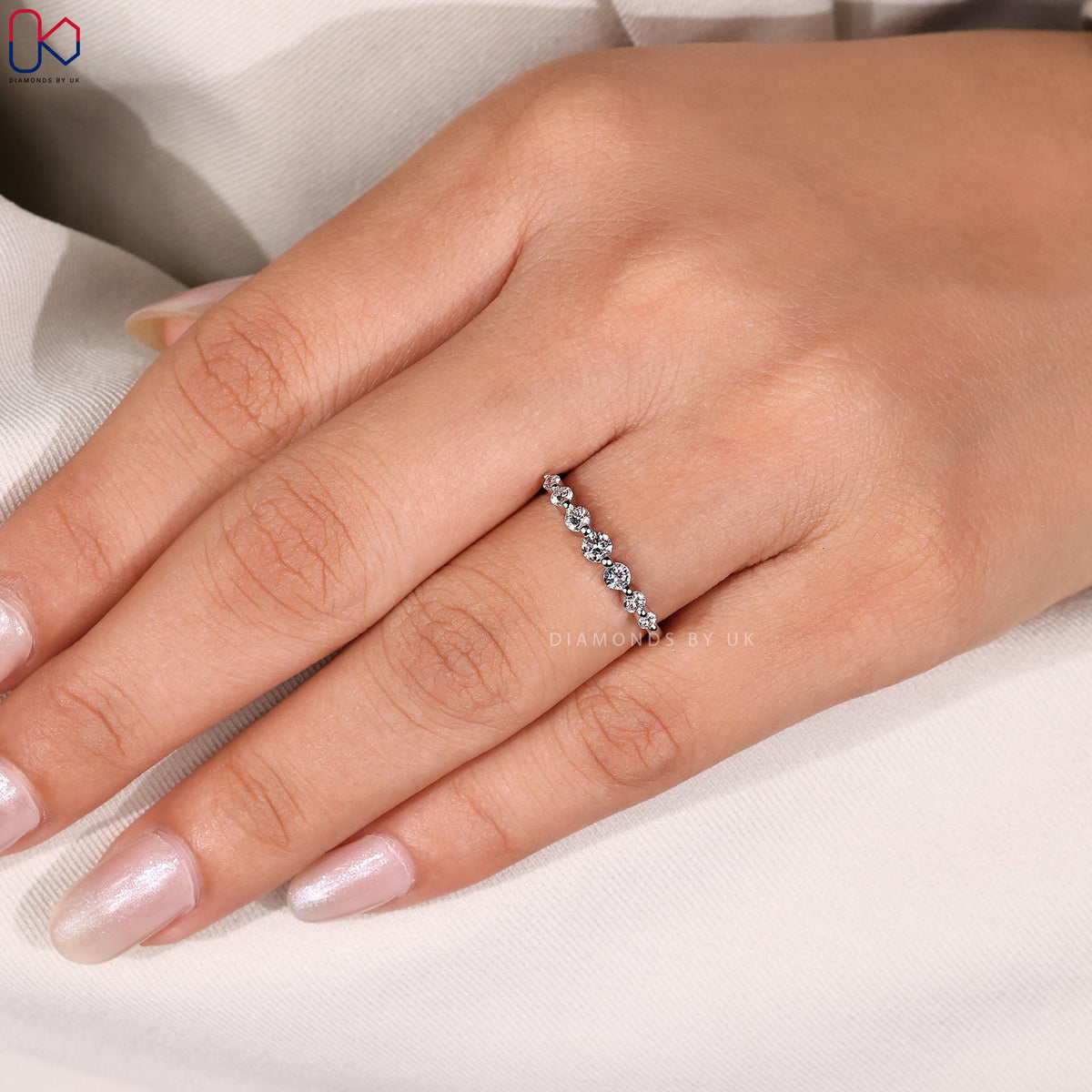 White Gold Round Diamond Half Eternity Band
