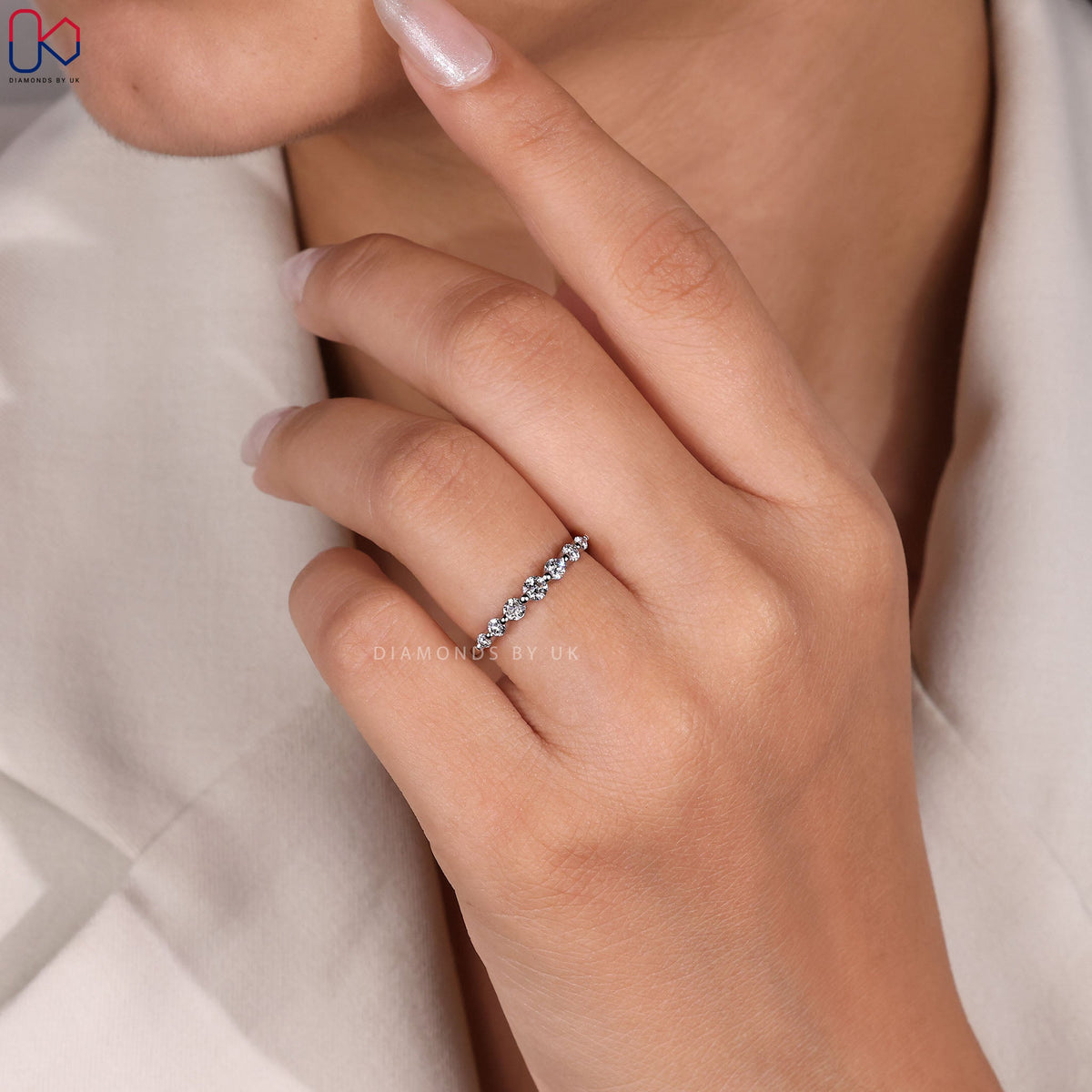 White Gold Round Diamond Half Eternity Band