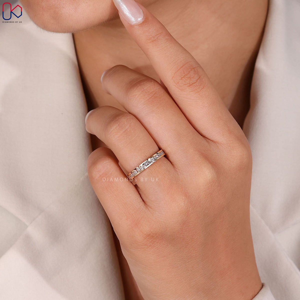 Yellow Gold Channel Set Round Diamond Band