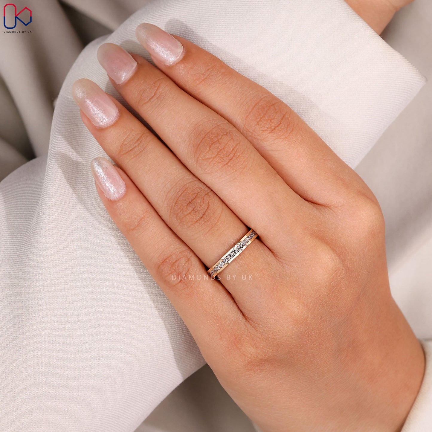 Yellow Gold Channel Set Round Diamond Band