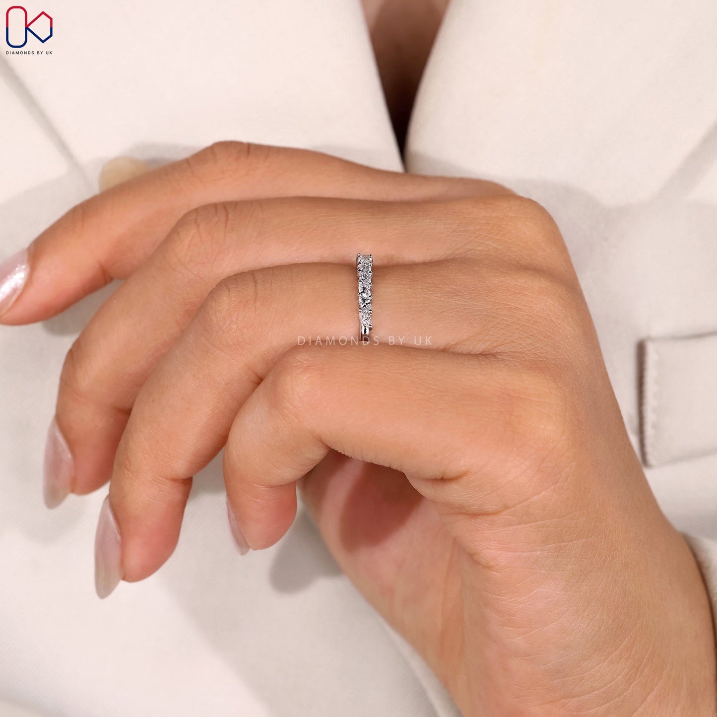 Marquise Cut Half Eternity White Gold Wedding Band