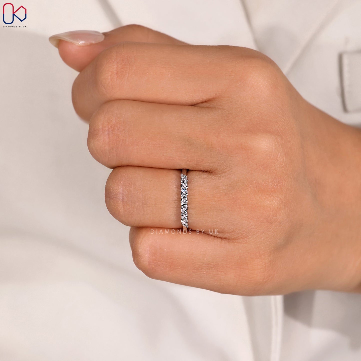 Marquise Cut Half Eternity White Gold Wedding Band