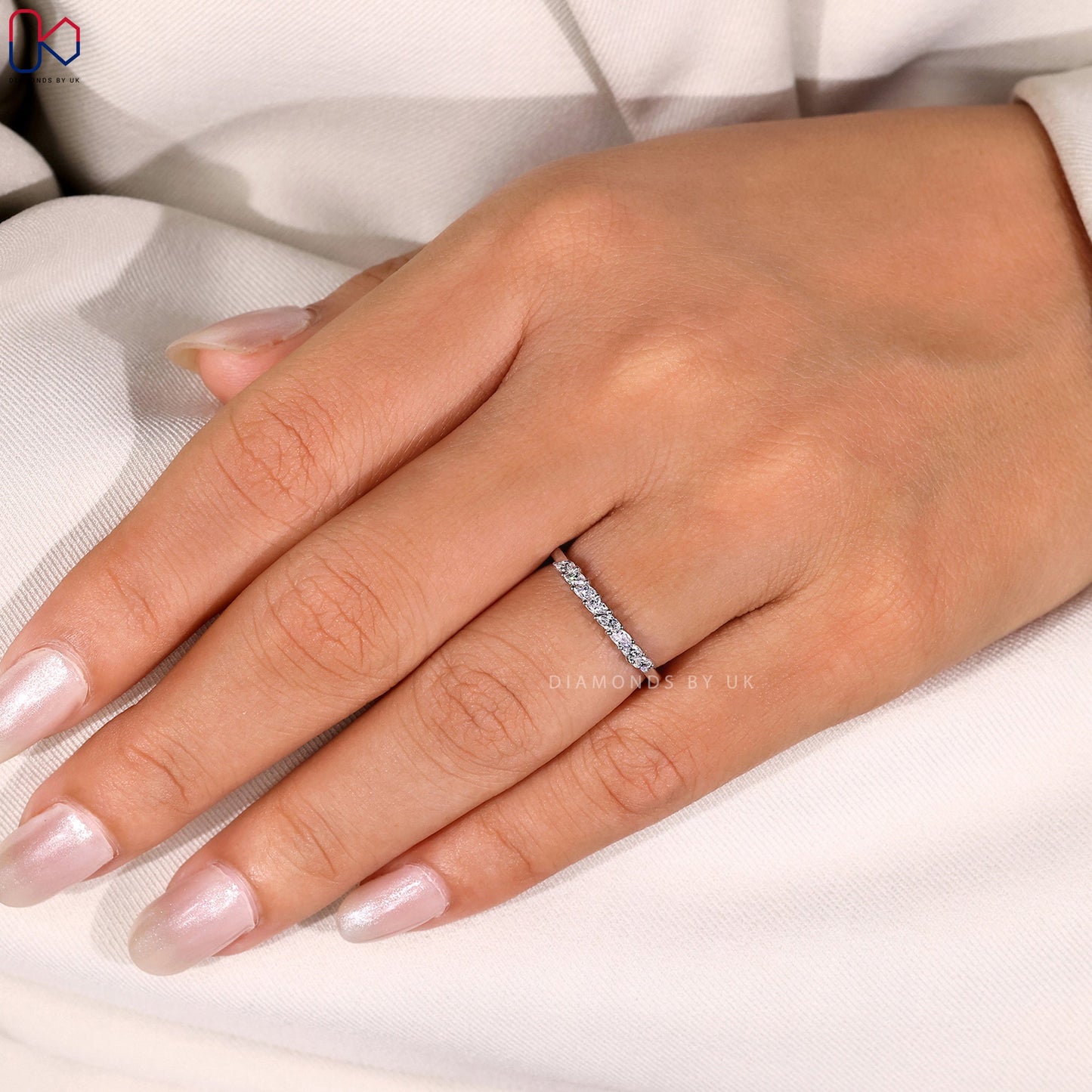 Marquise Cut Half Eternity White Gold Wedding Band
