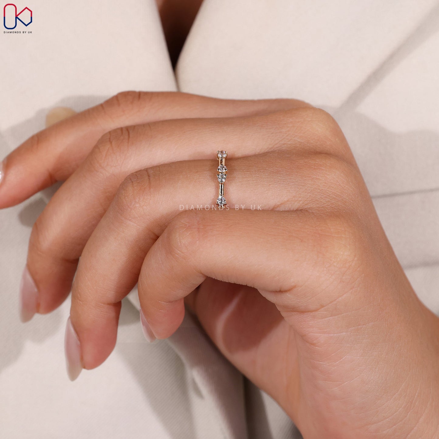 Distance Pave Round Cut Diamond Wedding Band