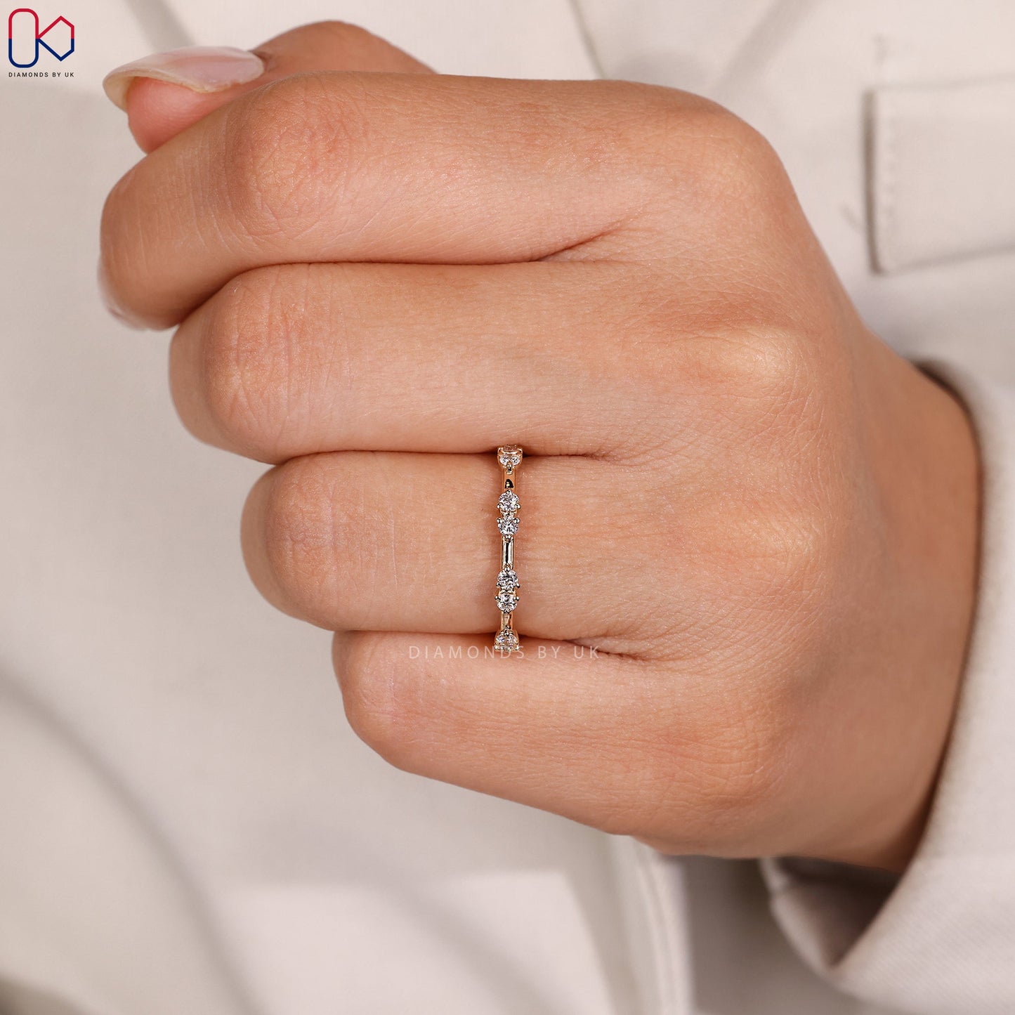 Distance Pave Round Cut Diamond Wedding Band