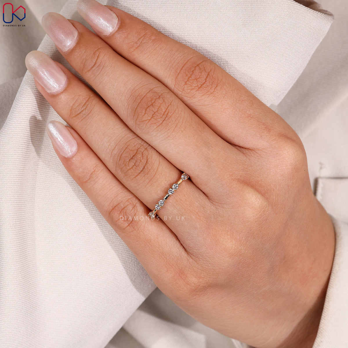 Distance Pave Round Cut Diamond Wedding Band