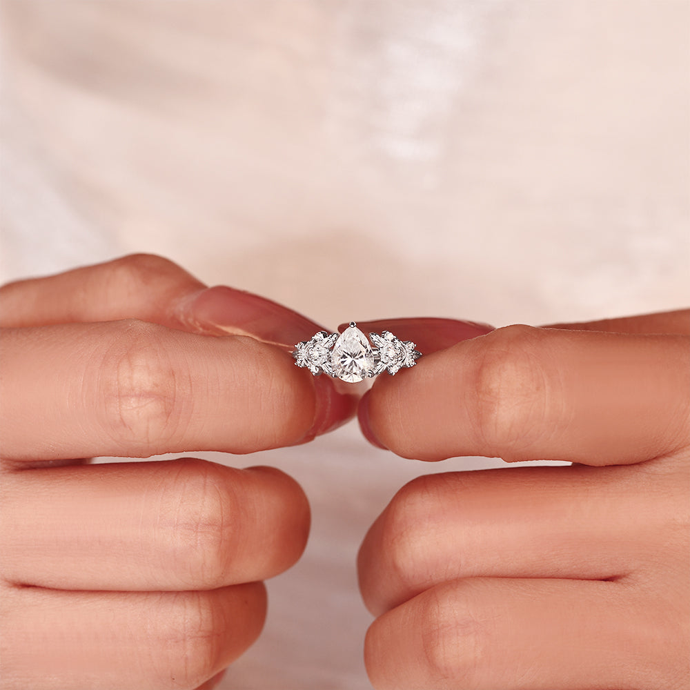 1.41ct Pear Cut Moissanite Engagement Ring, Nature Inspired Leaf & Vine Design