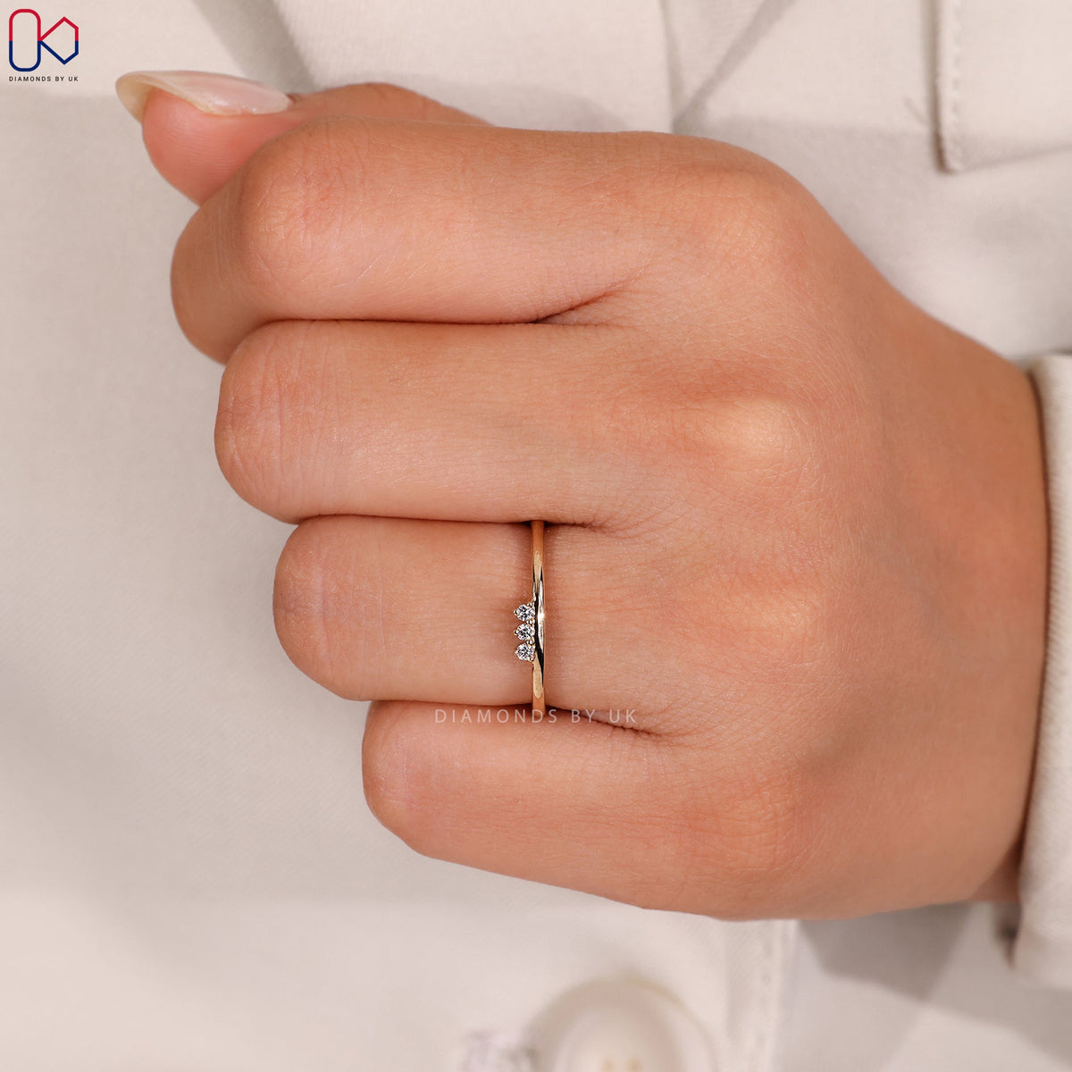 Yellow Gold Round Diamond 3 Stone Wedding Band