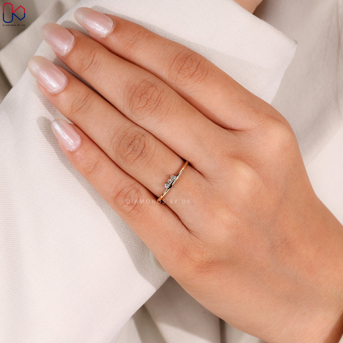 Yellow Gold Round Diamond 3 Stone Wedding Band