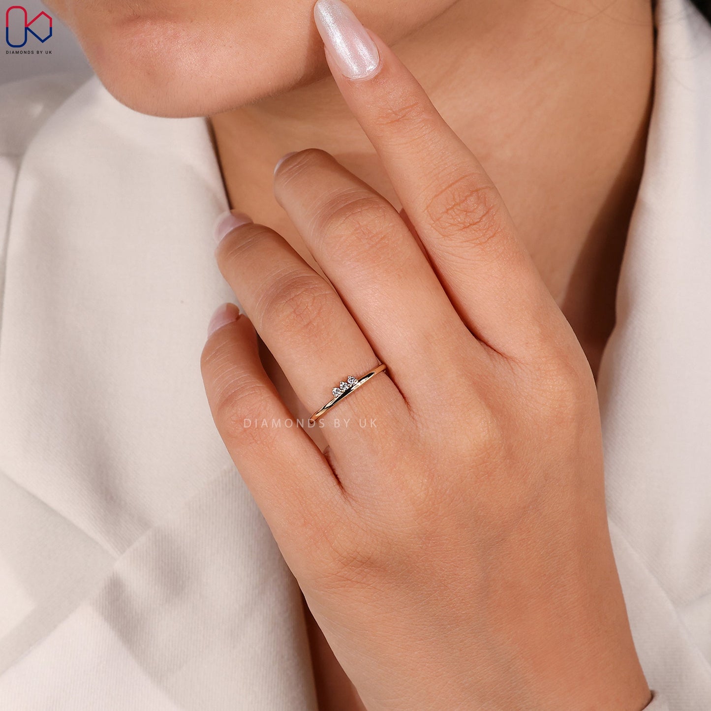 Yellow Gold Round Diamond 3 Stone Wedding Band