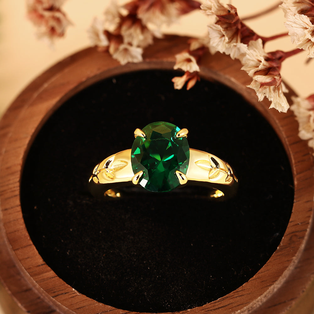 2.65CT Oval Cut Lab Nature Inspired Leaf Engraved Engagement Ring