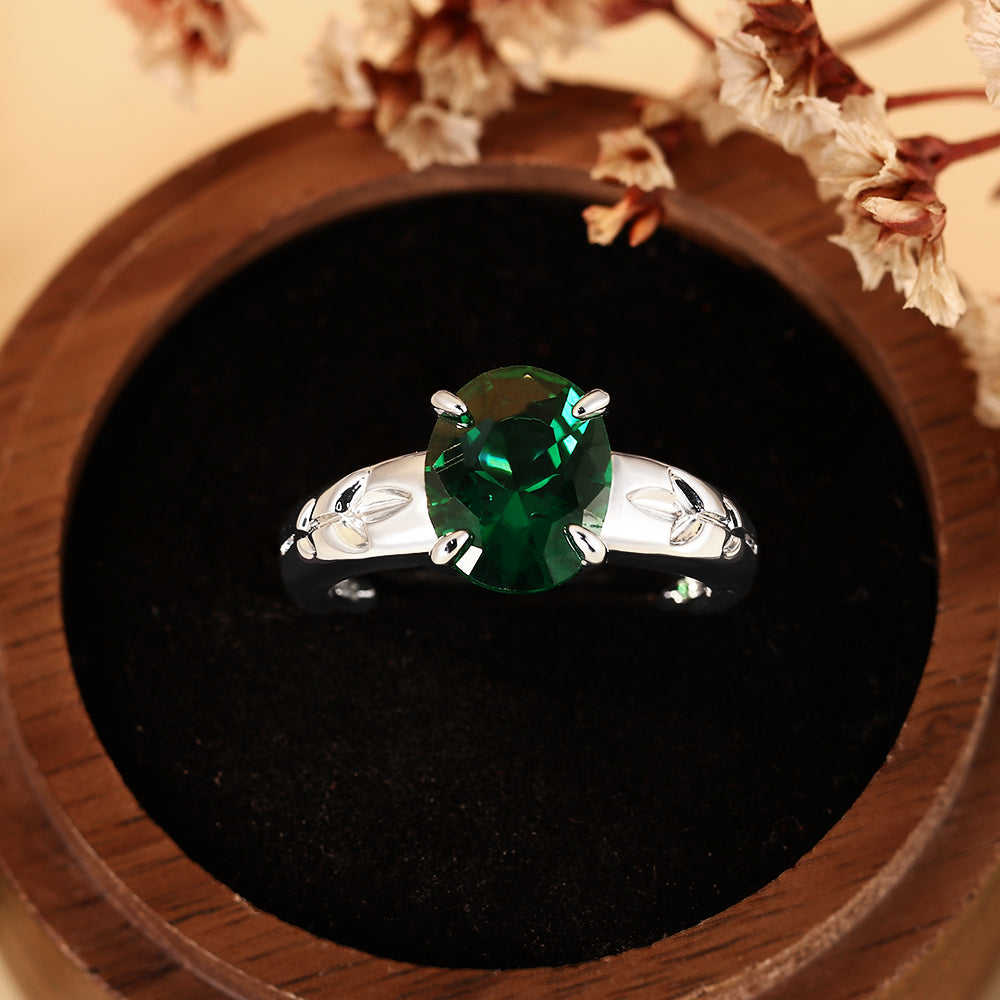 2.65CT Oval Cut Lab Nature Inspired Leaf Engraved Engagement Ring