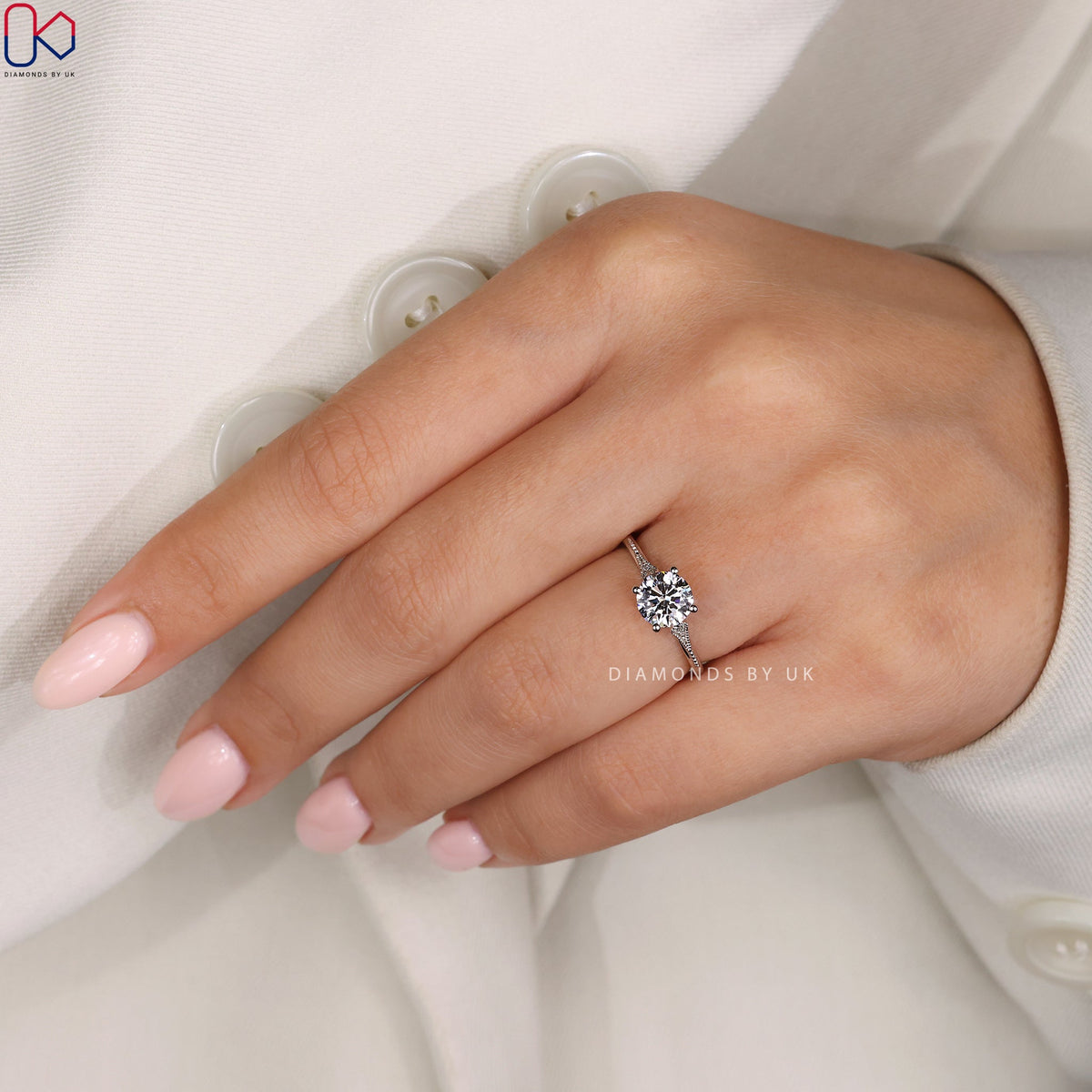 Round Diamond Engagement Ring In Milgrain Setting