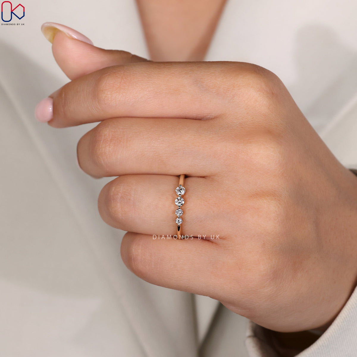 Round Cut 4 Diamond Wedding Band
