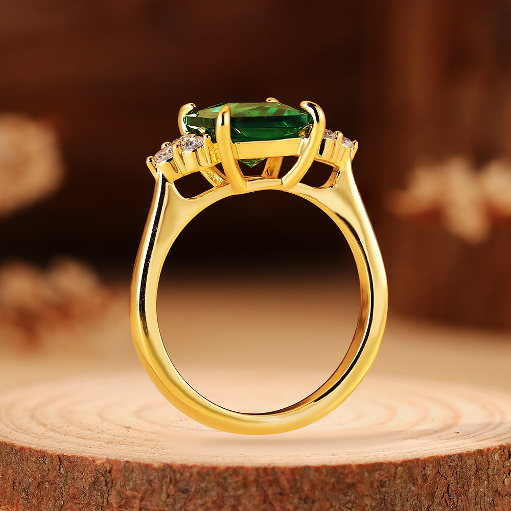 2.69CT Emerald Cut Lab Emerald with Cluster Accents Engagement Ring