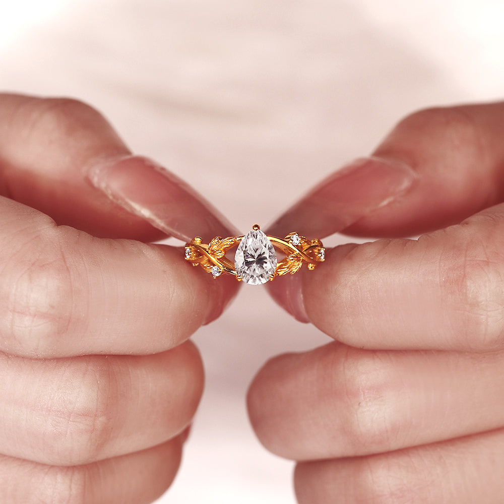 1.39CT Pear Moissanite Leaf Nature Inspired Engagement Ring