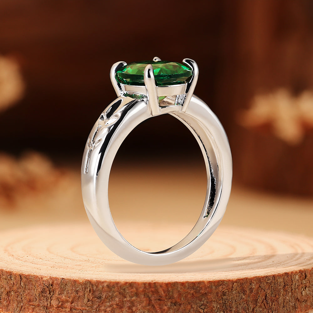 2.65CT Oval Cut Lab Nature Inspired Leaf Engraved Engagement Ring