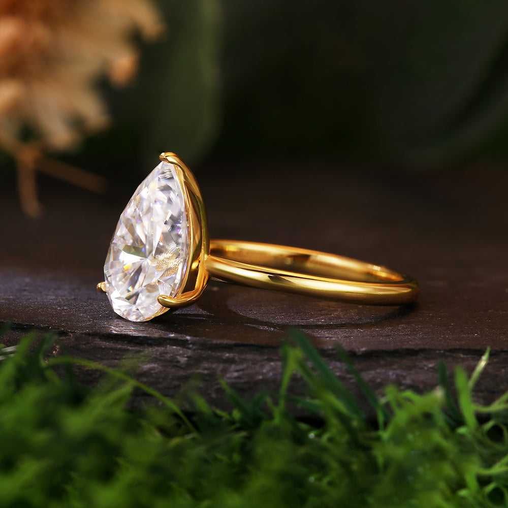 2.32 ct Pear Cut Moissanite Solitaire Minimalist Classic Engagement Ring