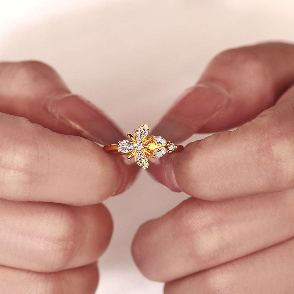Unique Bee Nature Inspired Marquise Cut and Oval Cut Engagement Ring