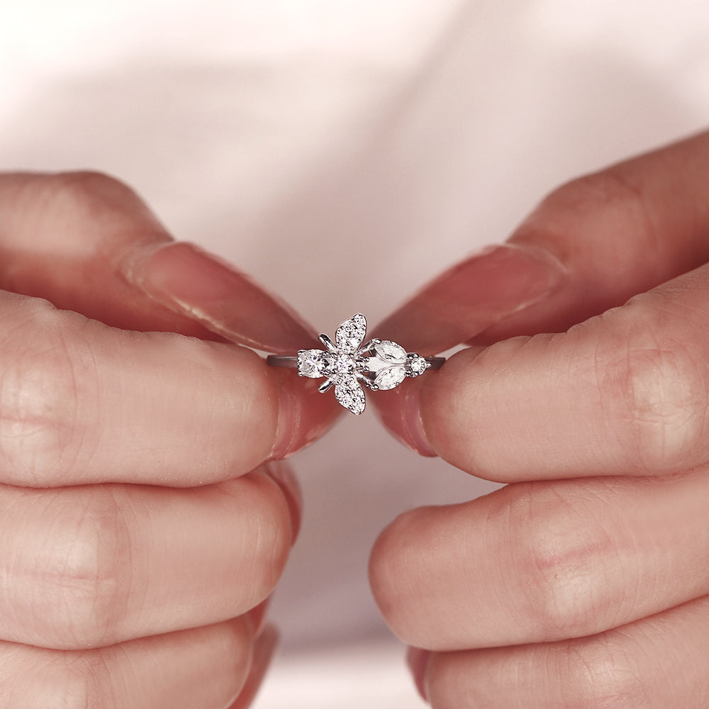 Unique Bee Nature Inspired Marquise Cut and Oval Cut Engagement Ring